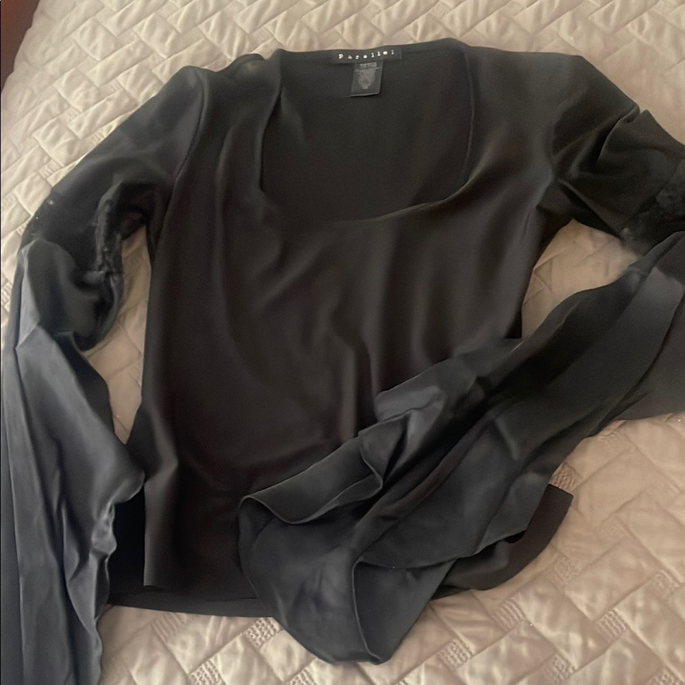 Gray and Black Fitted Bodysuit Top